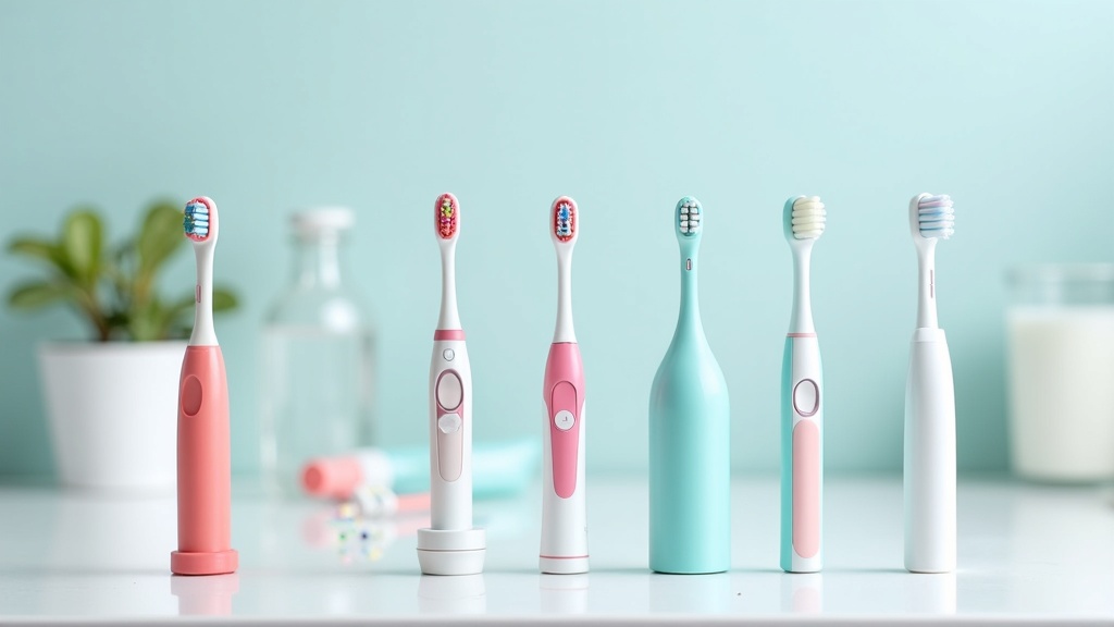 A selection of different types of toothbrushes, including manual and electric, on a clean bathroom counter.